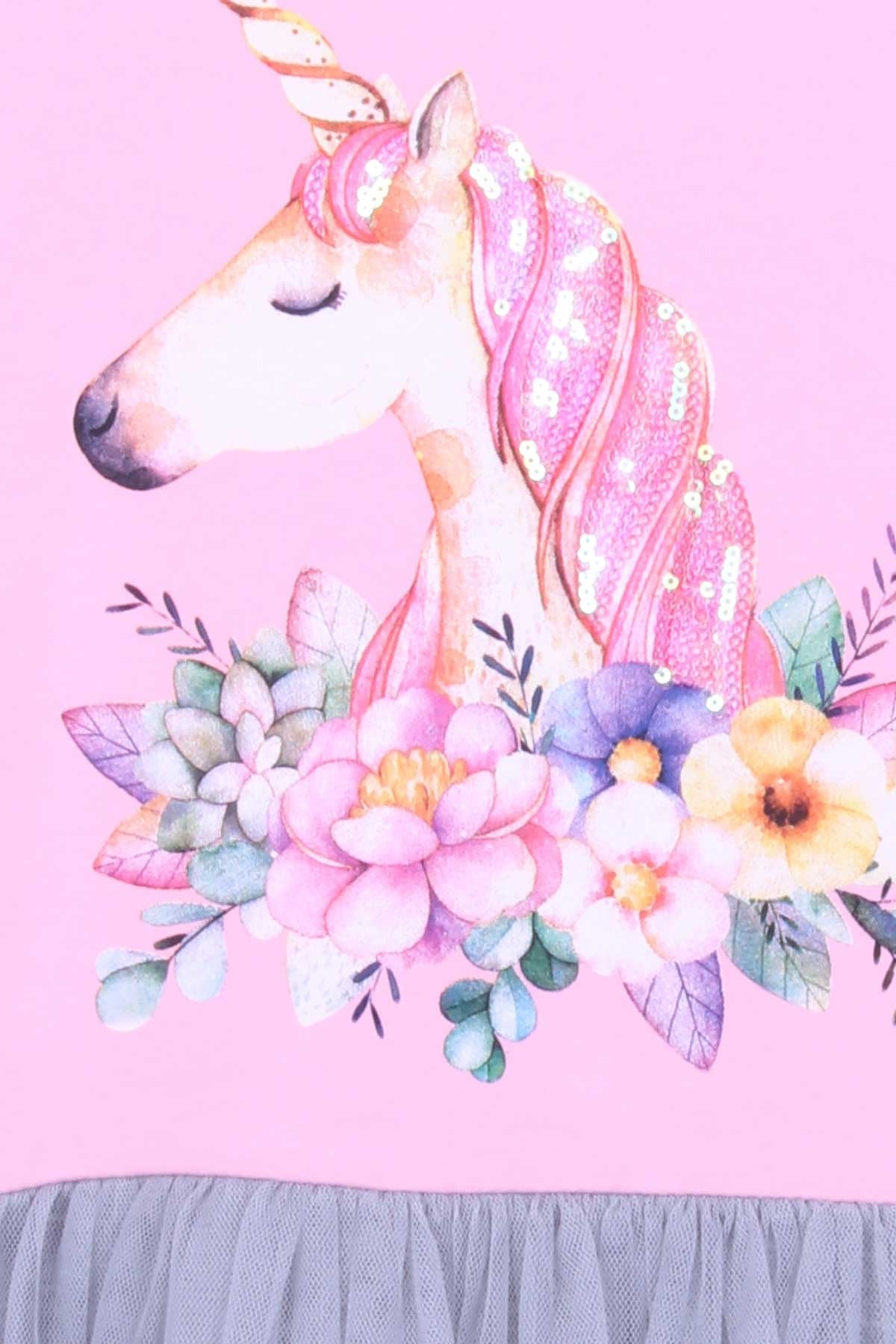Breeze Kız Çocuk Elbise Unicorn Baskılı Pudra (5-10 Yaş)