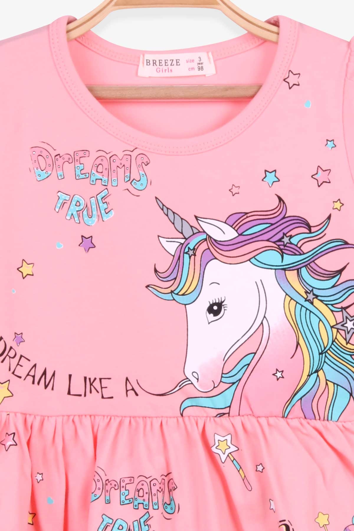 Breeze Kız Çocuk Elbise Unicorn Baskılı Somon (4 Yaş)