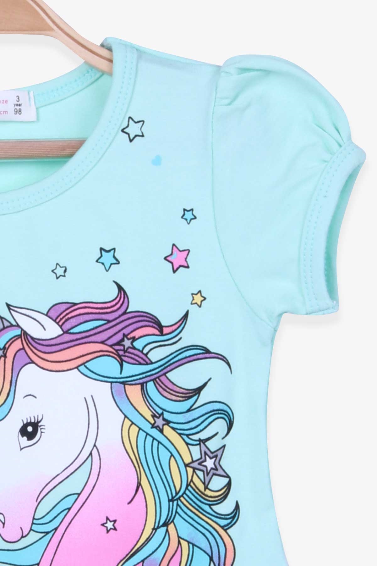 Breeze Kız Çocuk Elbise Unicorn Baskılı Su Yeşili (3-8 Yaş)