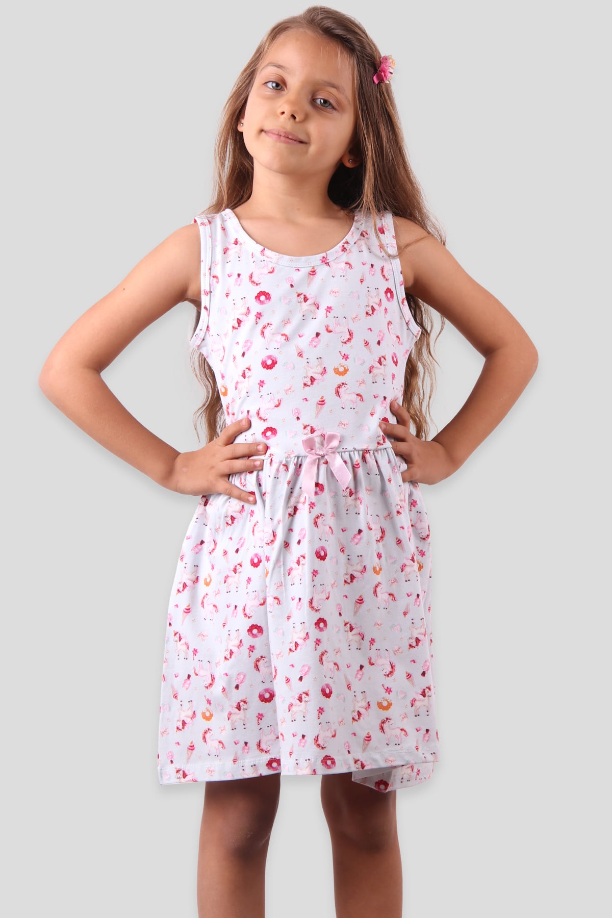 Breeze Kız Çocuk Elbise Unicorn Baskılı Fiyonklu Fuşya (6-10 Yaş)