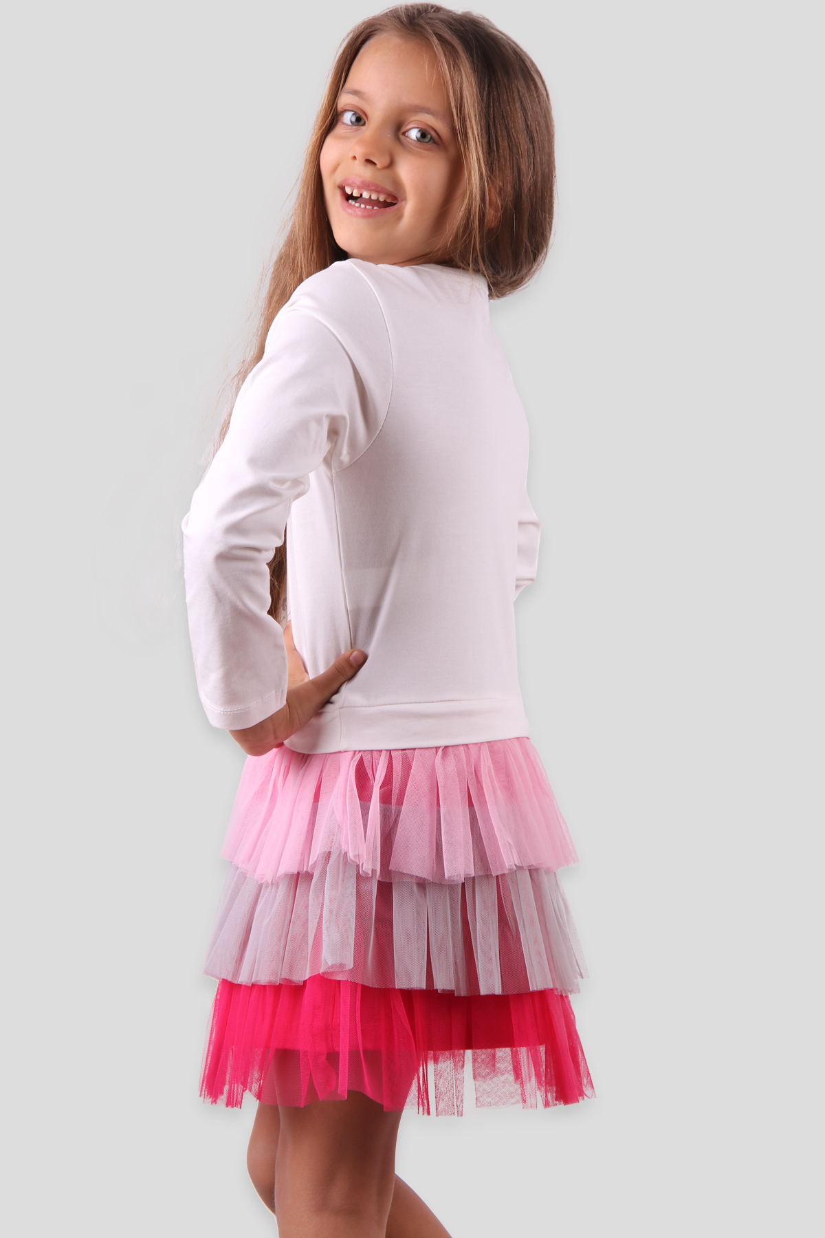 Breeze Kız Çocuk Elbise Unicorn Baskılı Tütü Ekru (3-8 Yaş)