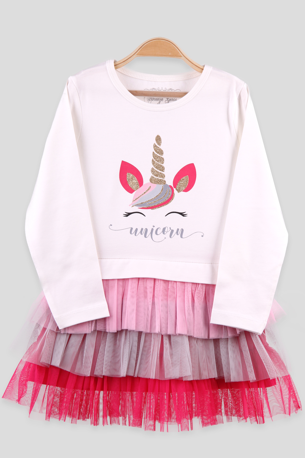 Breeze Kız Çocuk Elbise Unicorn Baskılı Tütü Ekru (3-8 Yaş)