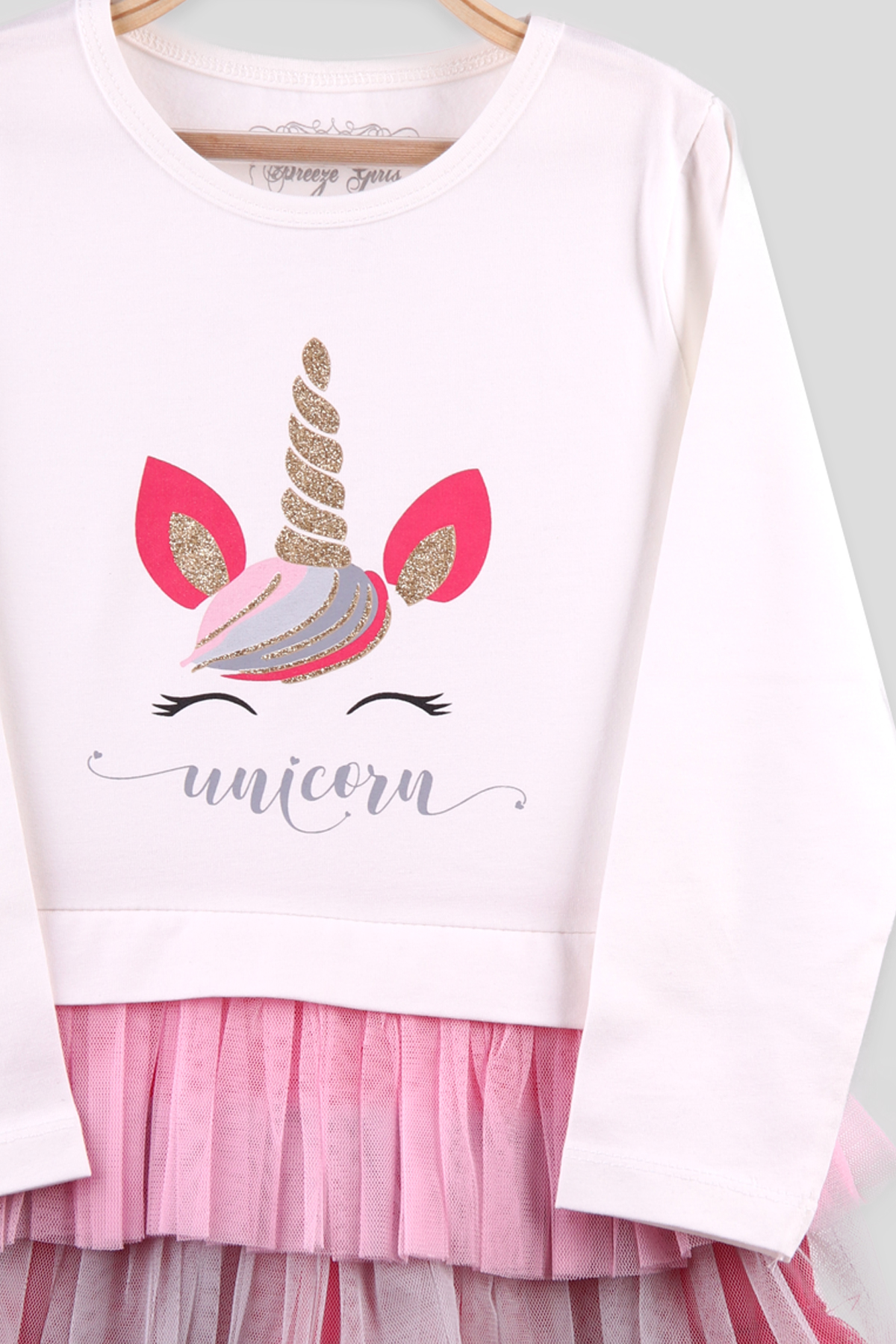 Breeze Kız Çocuk Elbise Unicorn Baskılı Tütü Ekru (3-8 Yaş)