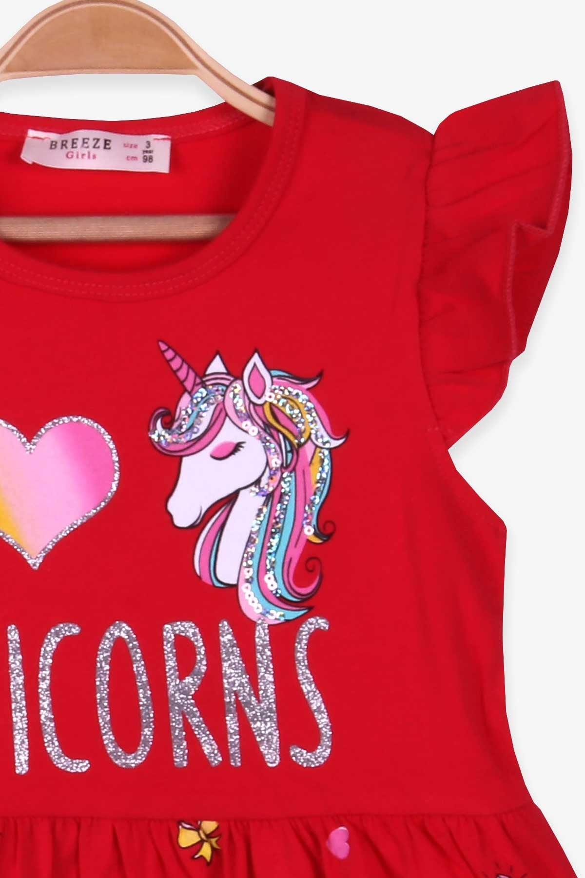 Breeze Kız Çocuk Elbise Unicorn Kırmızı (3-8 Yaş)