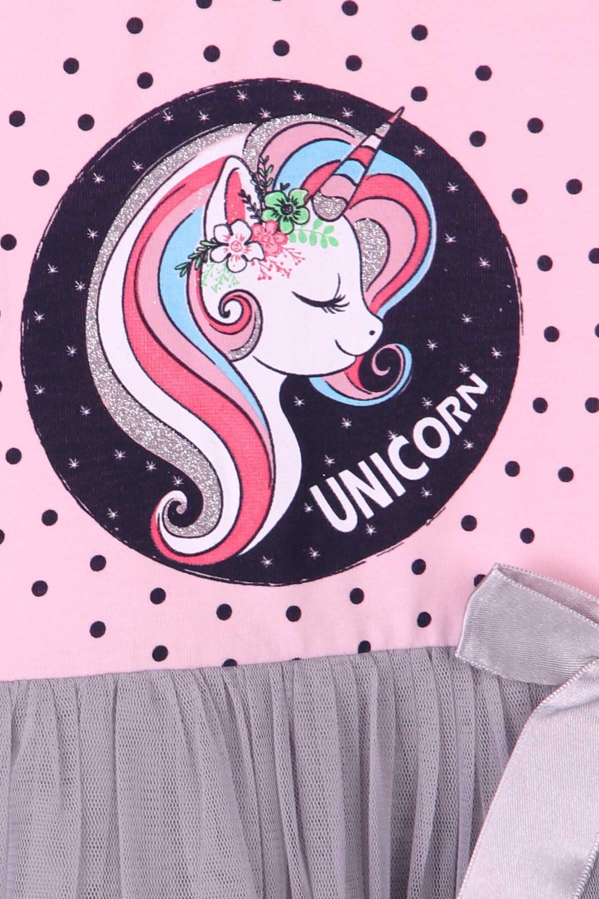 Breeze Kız Çocuk Elbise Unicorn Pudra (2-3 Yaş)