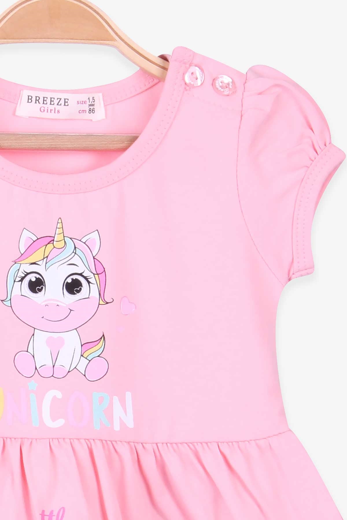 Breeze Kız Çocuk Elbise Unicorn Pudra (1.5-5 Yaş)