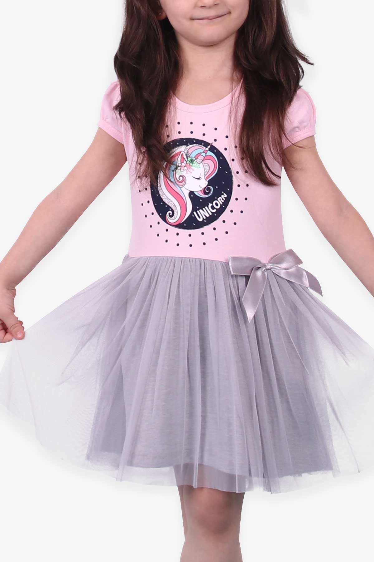 Breeze Kız Çocuk Elbise Unicorn Pudra (2-3 Yaş)