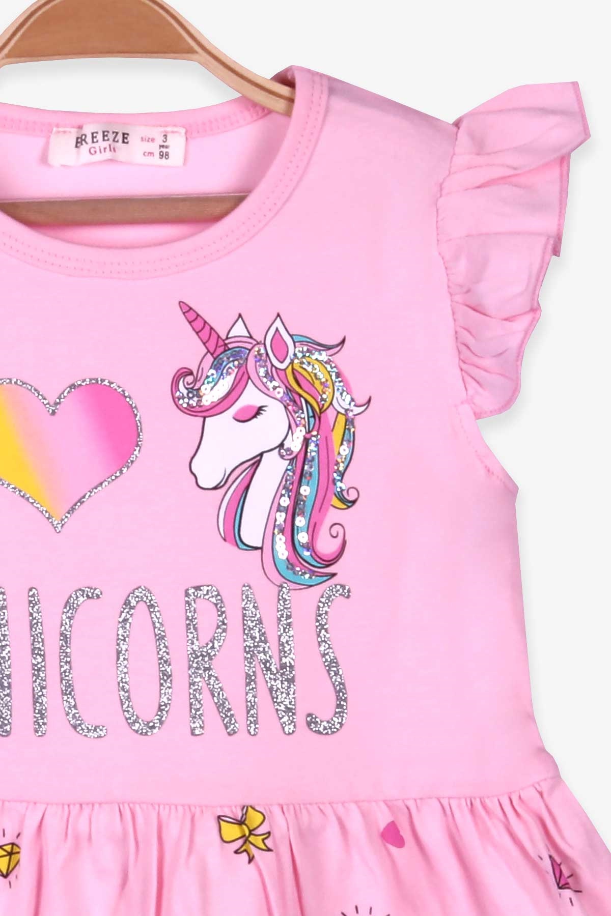 Breeze Kız Çocuk Elbise Unicorn Pudra (3-8 Yaş)