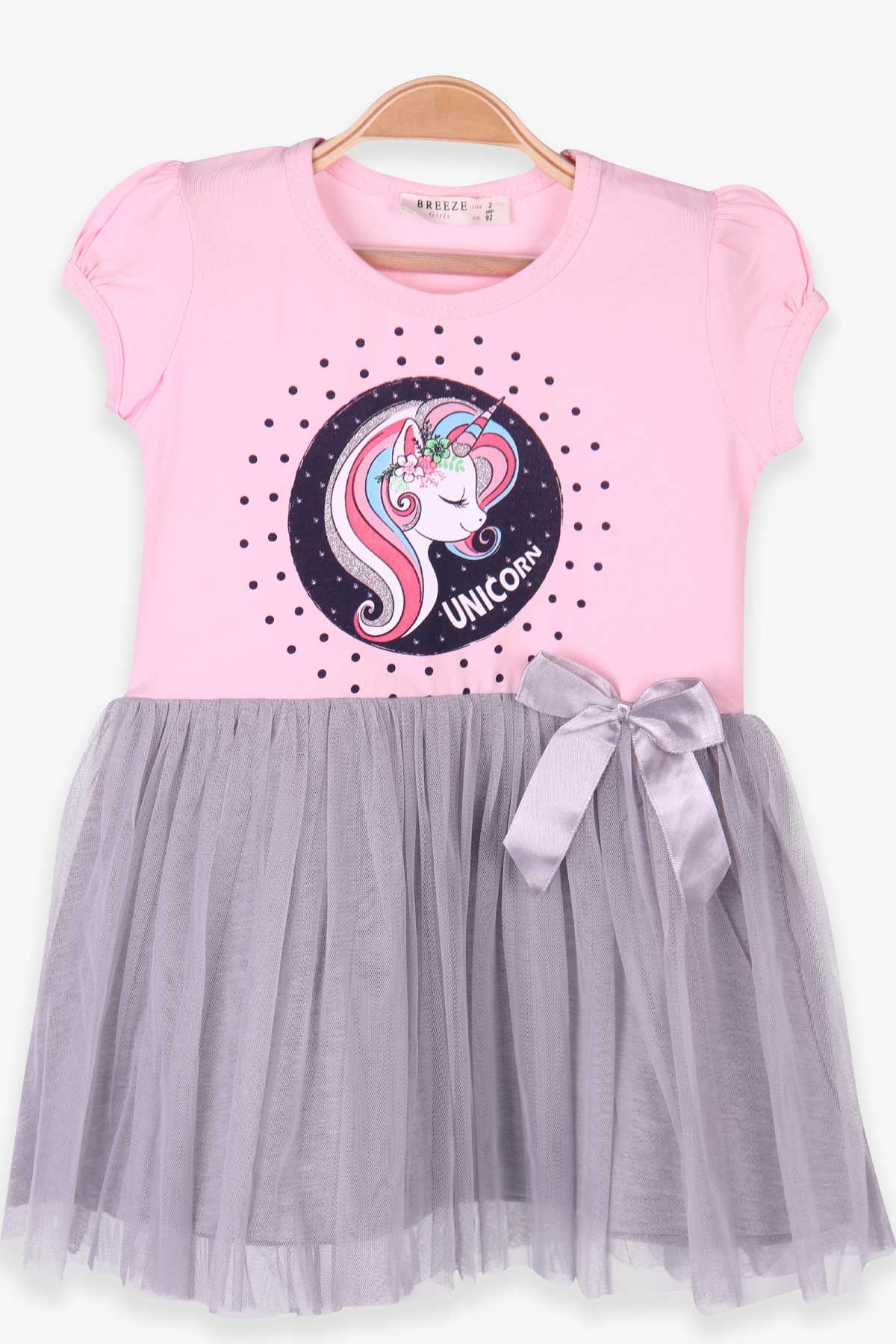 Breeze Kız Çocuk Elbise Unicorn Pudra (2-3 Yaş)