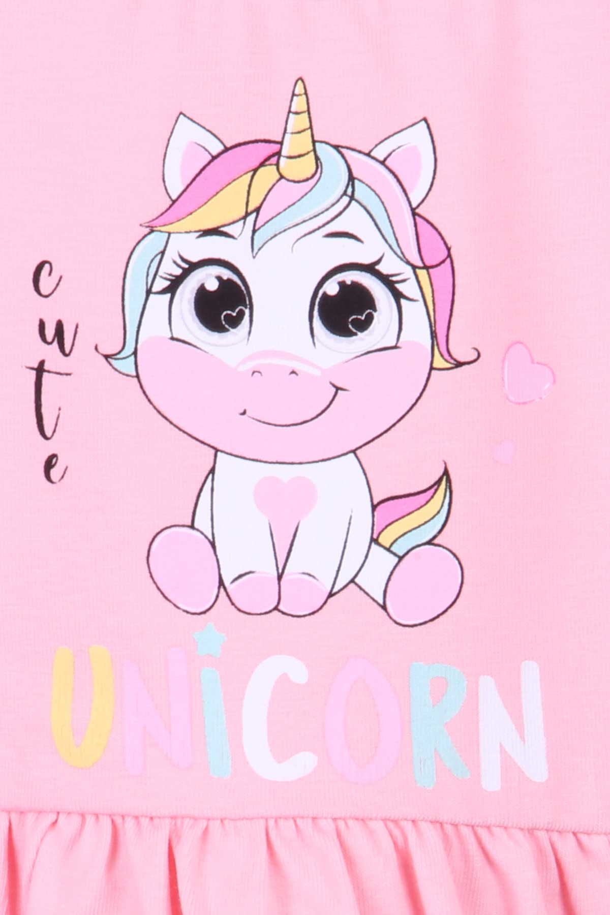 Breeze Kız Çocuk Elbise Unicorn Pudra (1.5-5 Yaş)