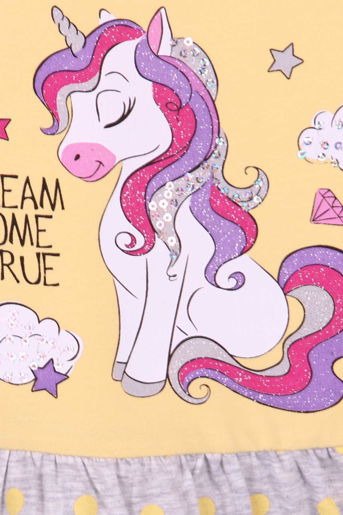 Breeze Kız Çocuk Elbise Unicorn Sarı (3-8 Yaş)