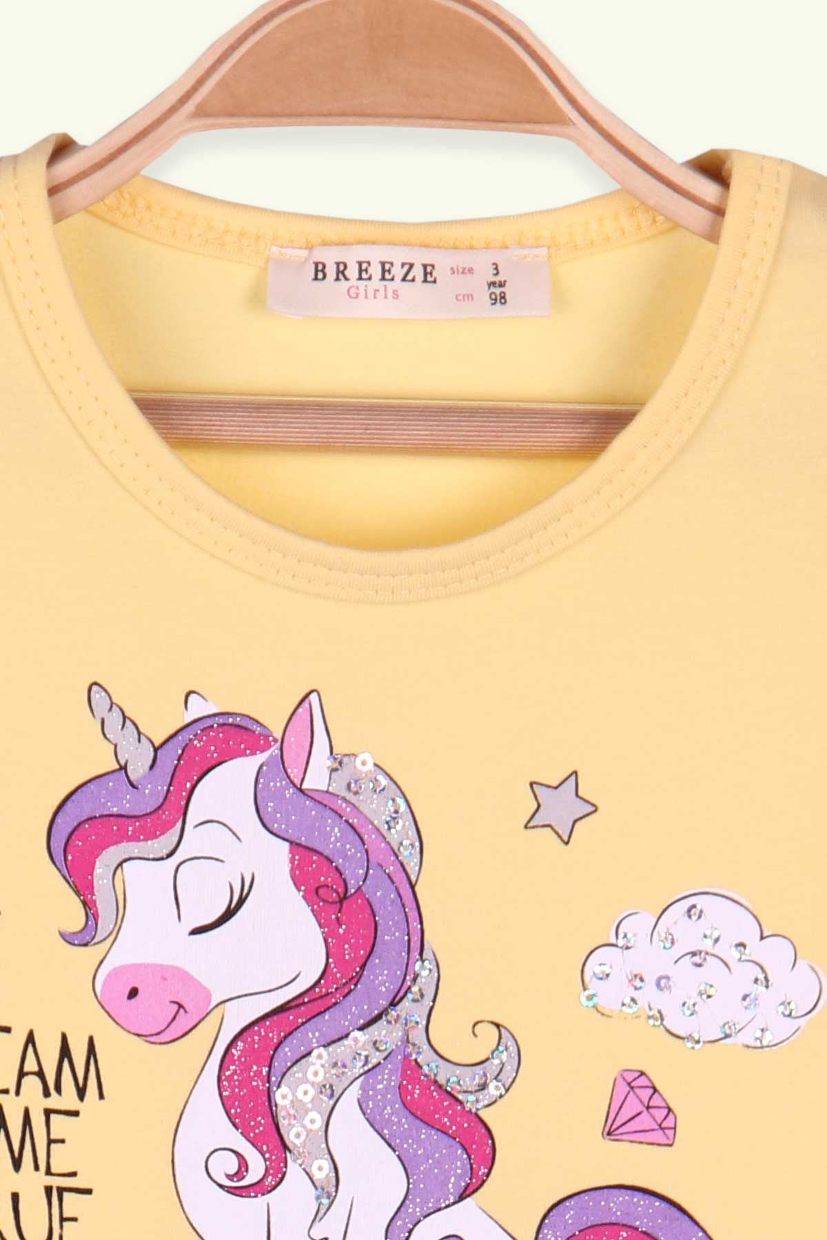 Breeze Kız Çocuk Elbise Unicorn Sarı (3-8 Yaş)
