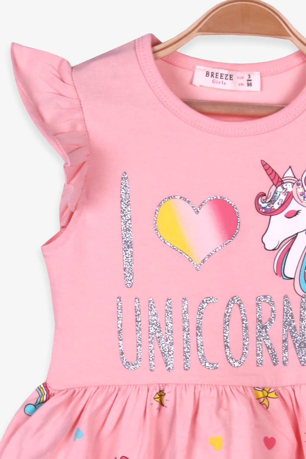 Breeze Kız Çocuk Elbise Unicorn Somon (3-8 Yaş)