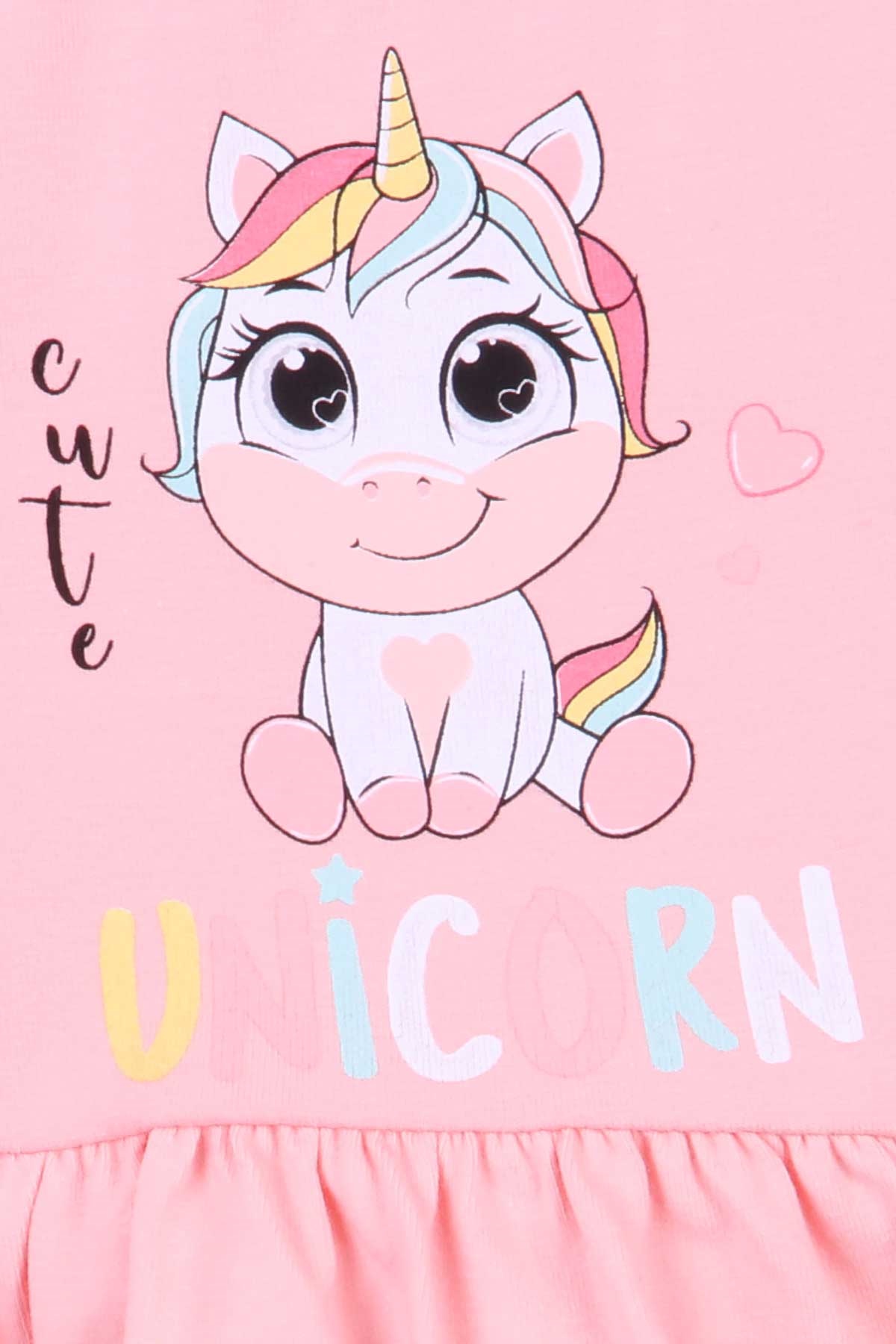 Breeze Kız Çocuk Elbise Unicorn Somon (1.5-5 Yaş)