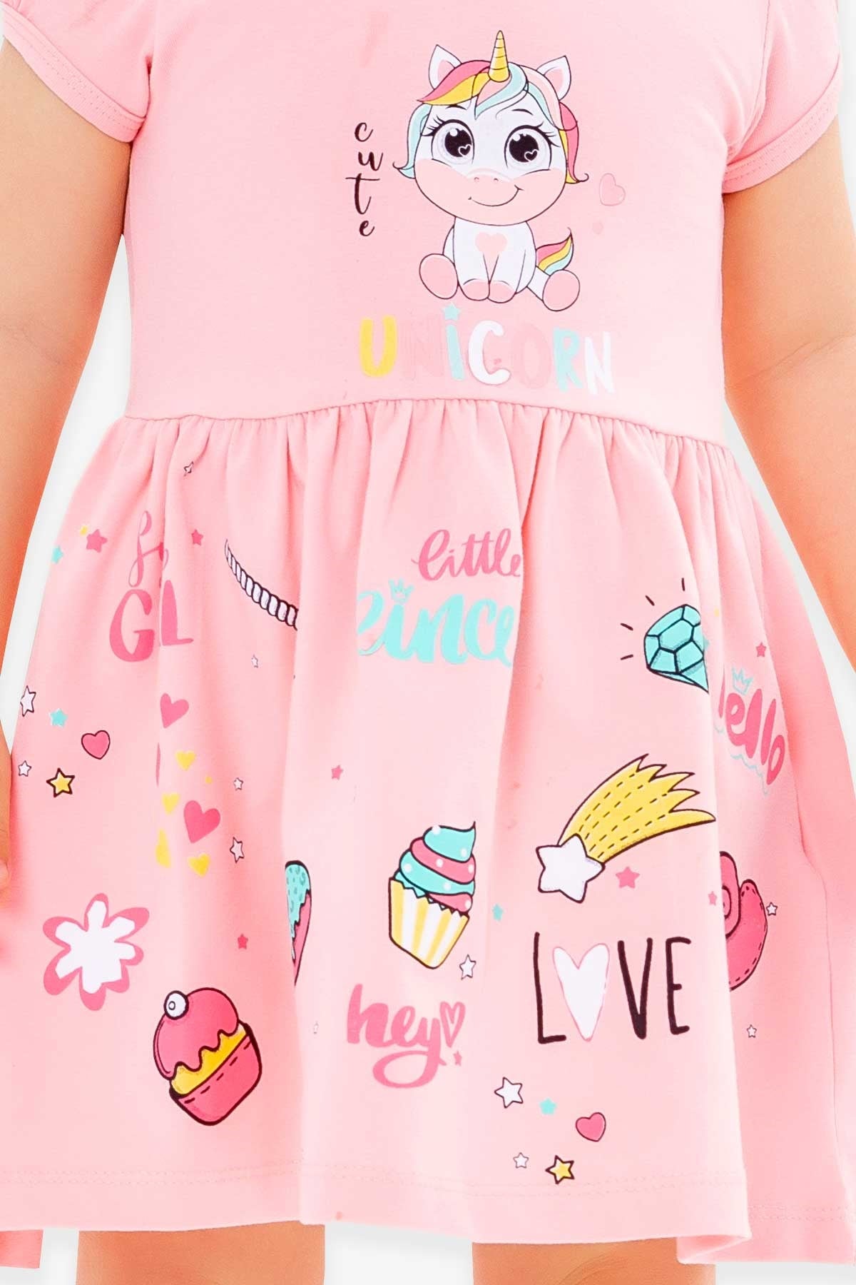 Breeze Kız Çocuk Elbise Unicorn Somon (1.5-5 Yaş)