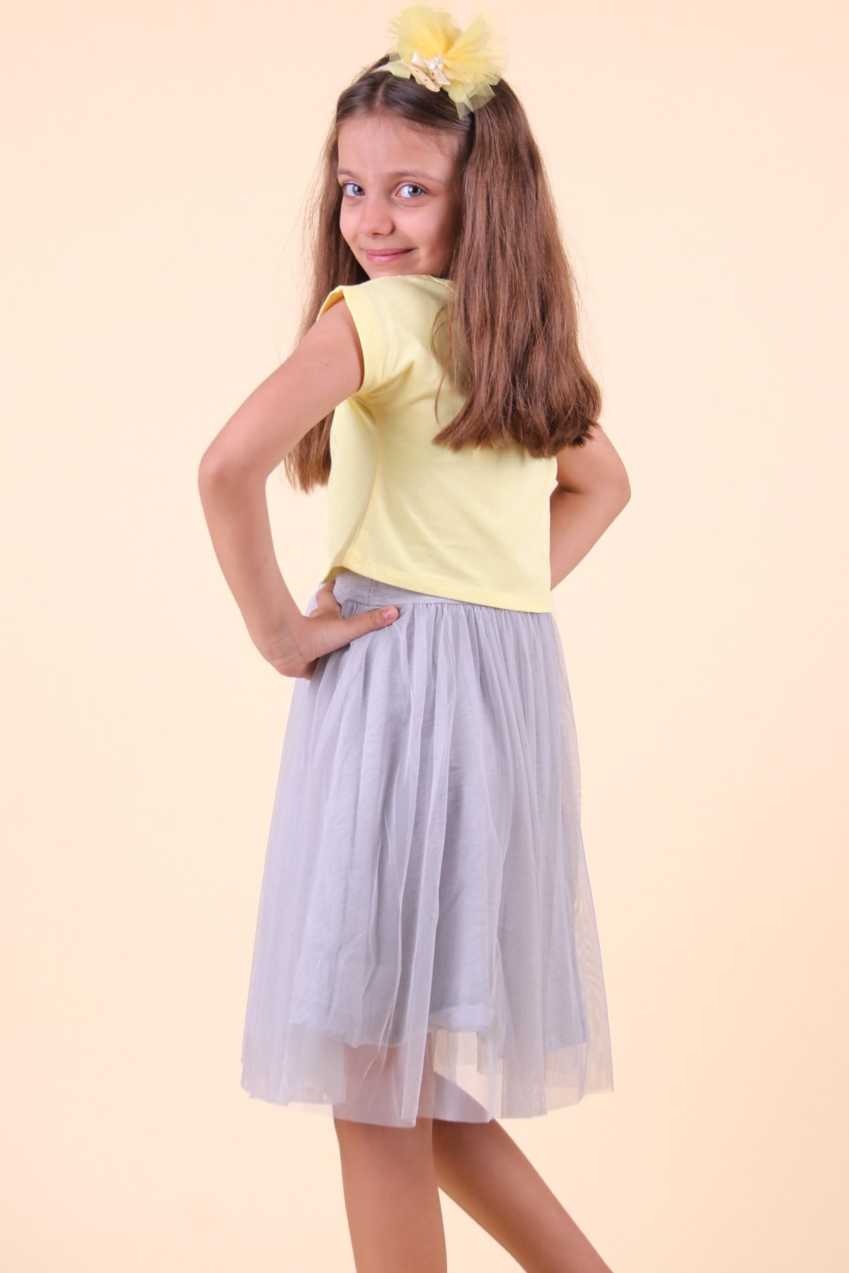 Breeze Kız Çocuk Elbise Yıldız Baskı Bolerolu Sarı (6-12 Yaş)
