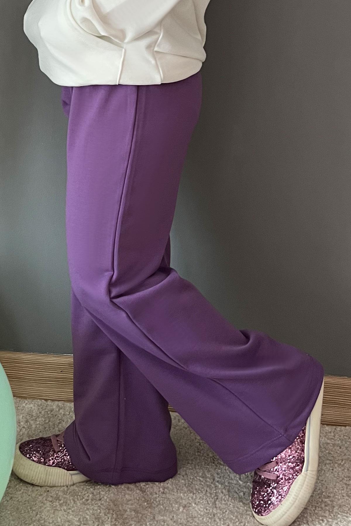 Breeze Kız Çocuk Eşofman Altı Bağcık Aksesuarlı Beli Lastikli Mor (5-7 Yaş)