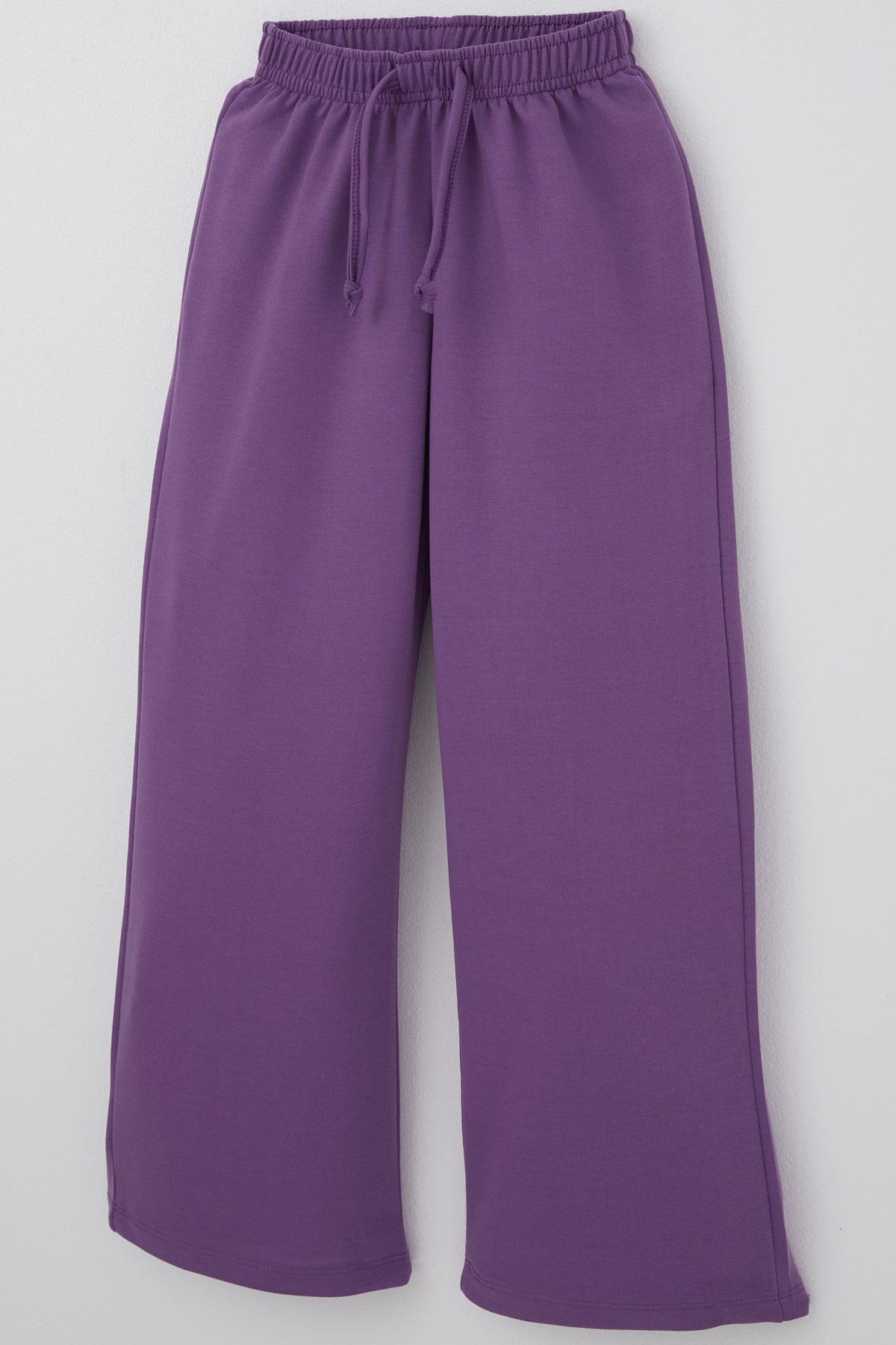 Breeze Kız Çocuk Eşofman Altı Bağcık Aksesuarlı Beli Lastikli Mor (5-7 Yaş)