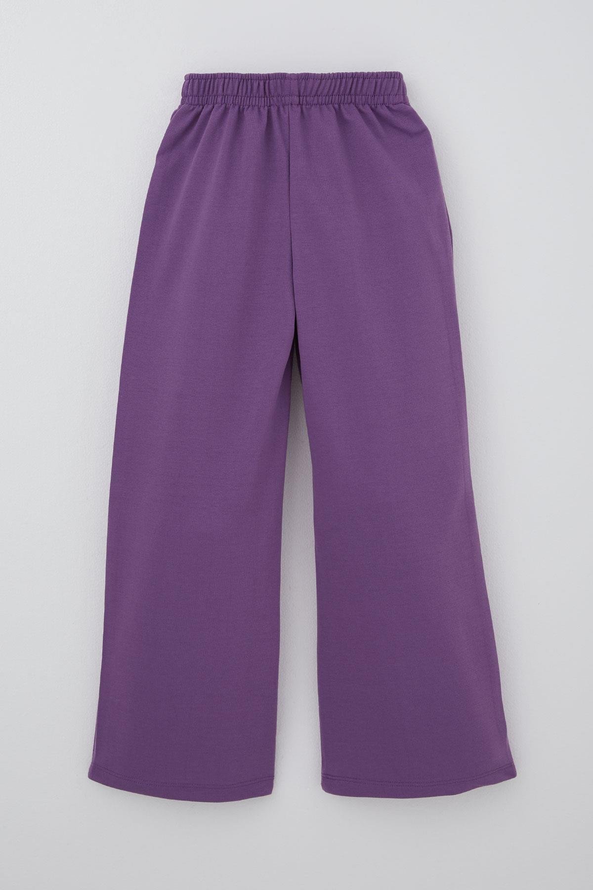 Breeze Kız Çocuk Eşofman Altı Bağcık Aksesuarlı Beli Lastikli Mor (5-7 Yaş)