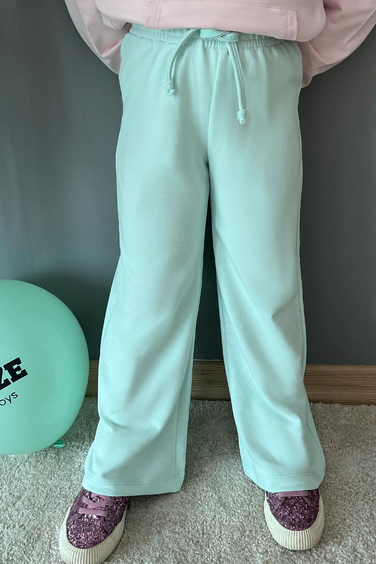 Breeze Kız Çocuk Eşofman Altı Bağcık Aksesuarlı Beli Lastikli Su Yeşili (5-9 Yaş)