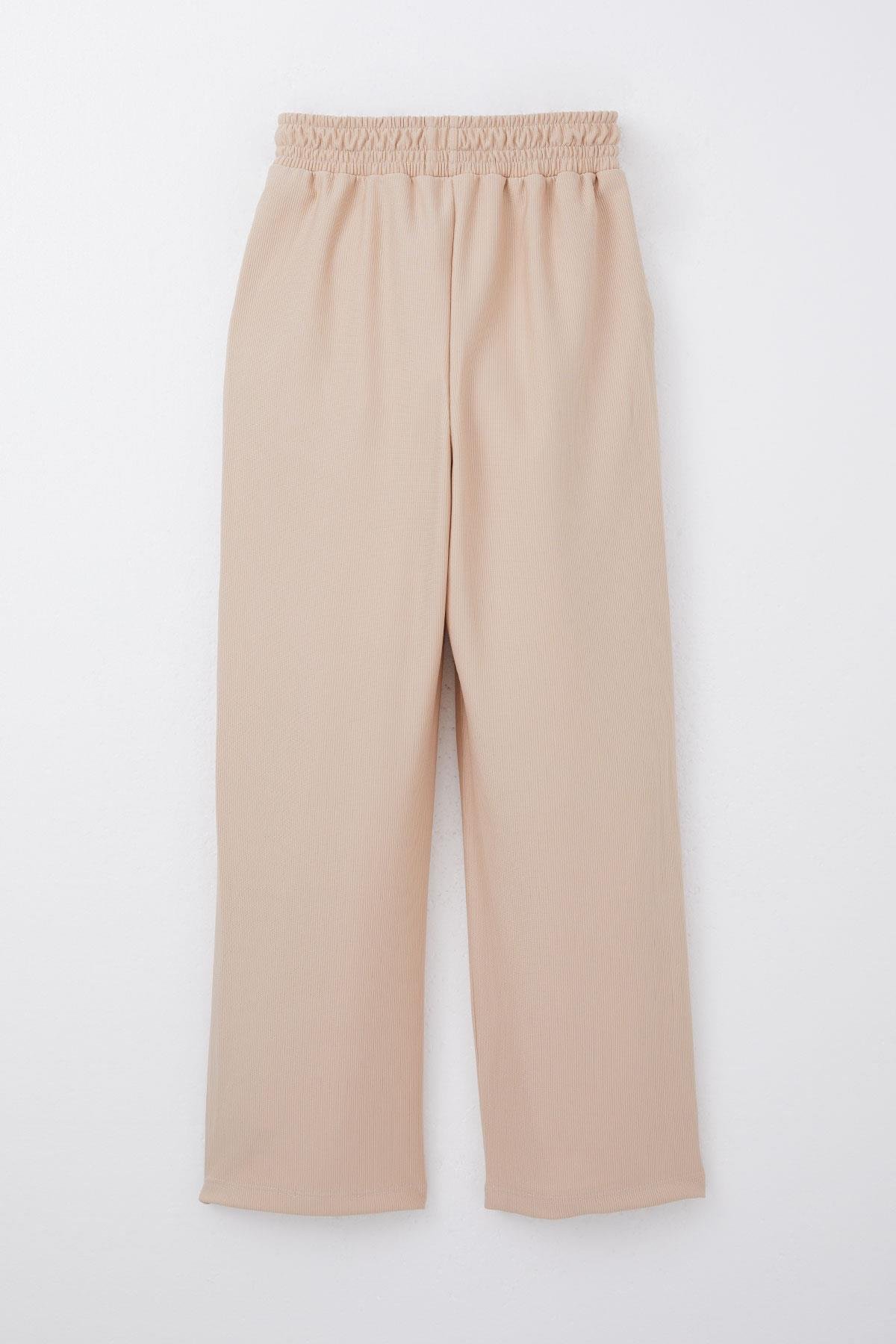 Breeze Kız Çocuk Eşofman Altı Beli Lastikli Cepli Armalı Bej (6-12 Yaş)