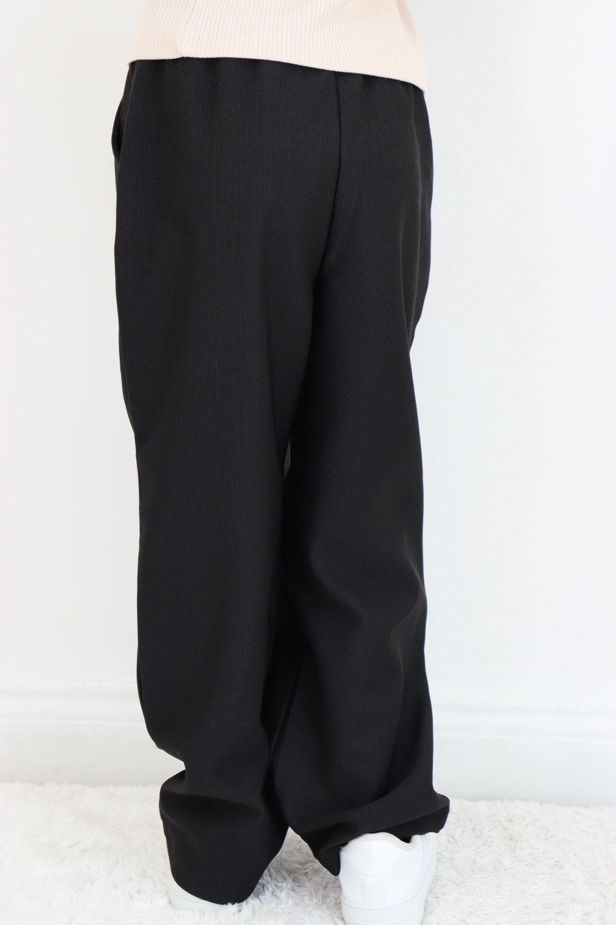 Breeze Kız Çocuk Eşofman Altı Beli Lastikli Cepli Armalı Siyah (6-11 Yaş)