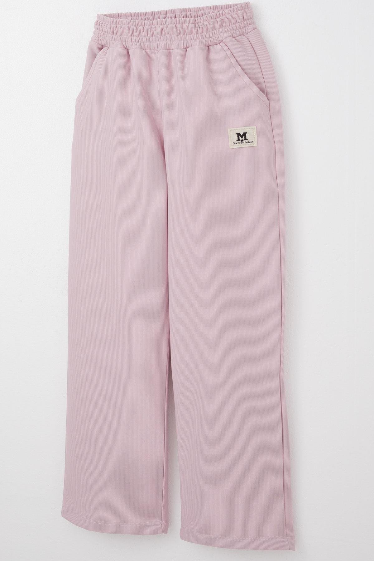 Breeze Kız Çocuk Eşofman Altı Beli Lastikli Cepli Armalı Açık Lila (6-12 Yaş)