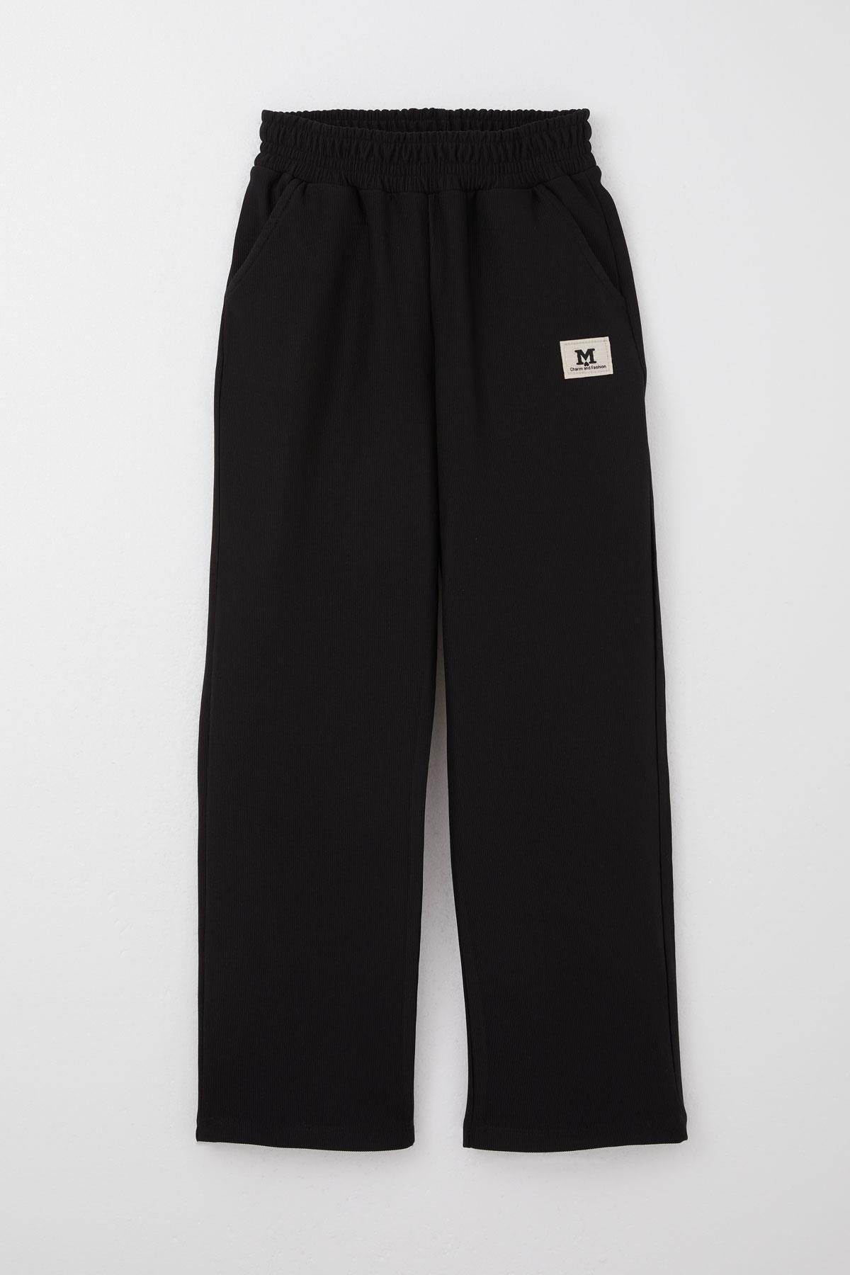 Breeze Kız Çocuk Eşofman Altı Beli Lastikli Cepli Armalı Siyah (6-11 Yaş)