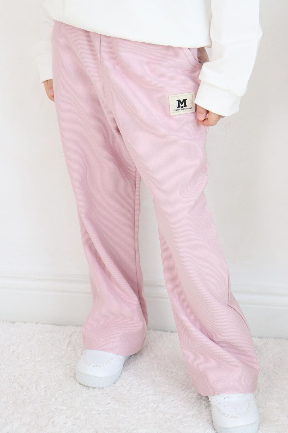 Breeze Kız Çocuk Eşofman Altı Beli Lastikli Cepli Armalı Açık Lila (6-12 Yaş)