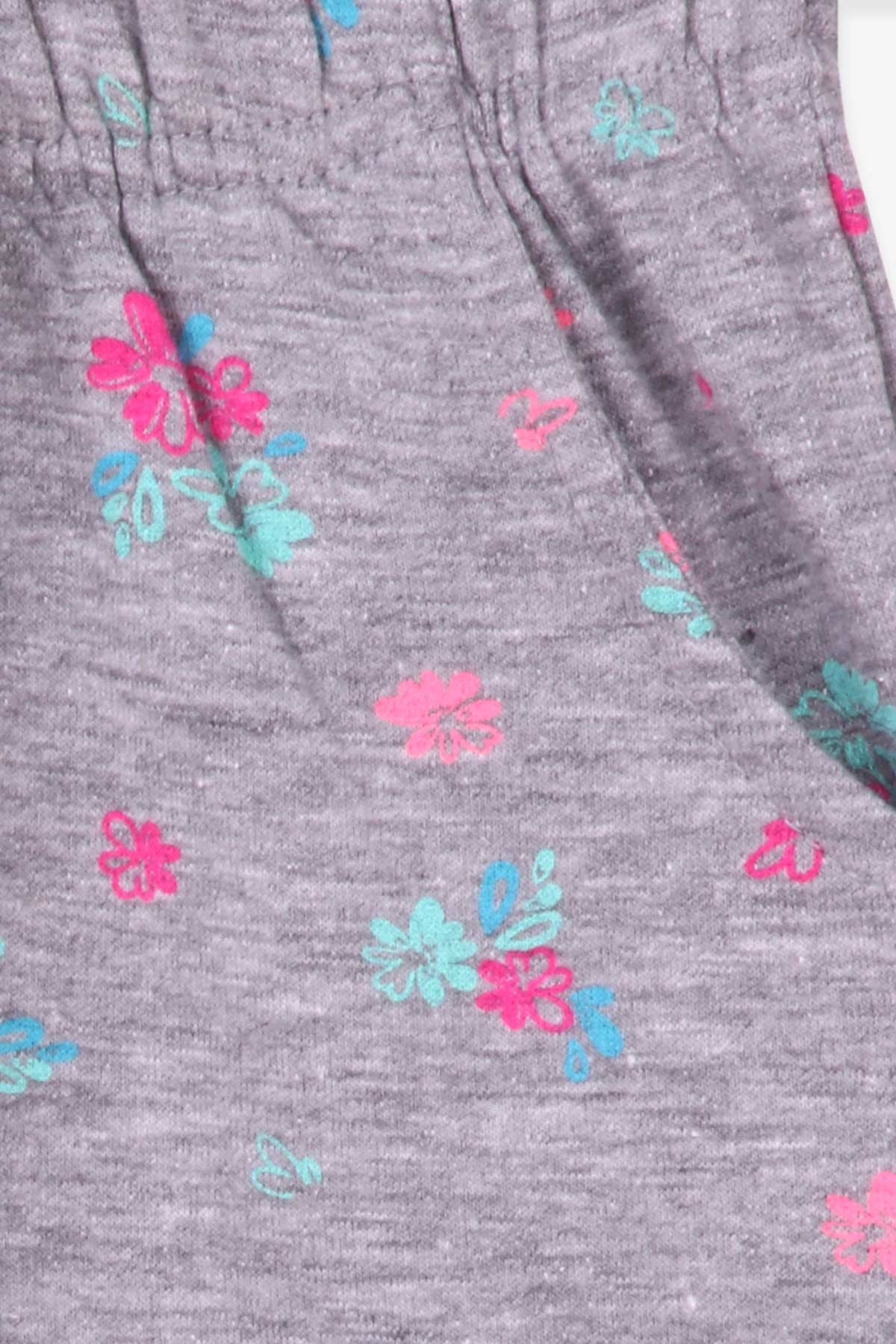 Breeze Kız Çocuk Eşofman Altı Çiçek Desenli Gri Melanj (1.5-5 Yaş)