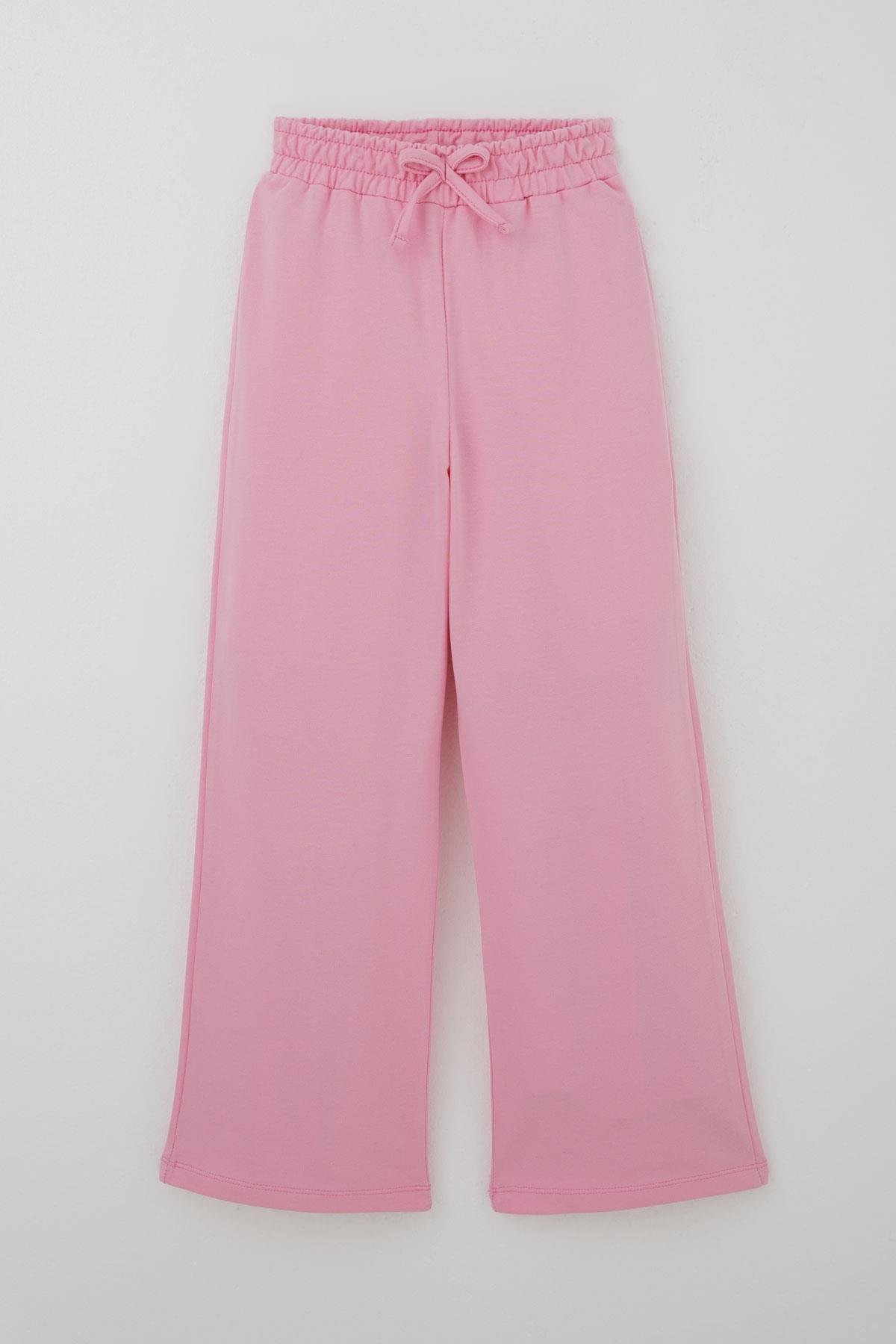 Breeze Kız Çocuk Eşofman Altı Fiyonk Aksesuarlı Beli Lastikli Geniş Paça Pembe (4-8 Yaş)