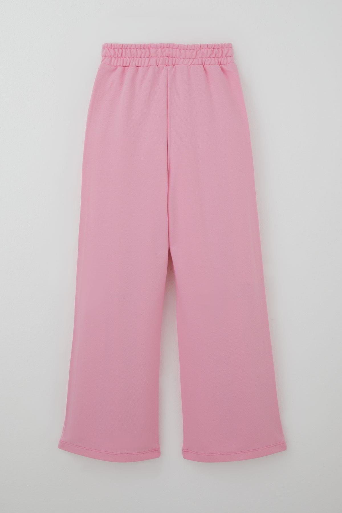 Breeze Kız Çocuk Eşofman Altı Fiyonk Aksesuarlı Beli Lastikli Geniş Paça Pembe (4-8 Yaş)