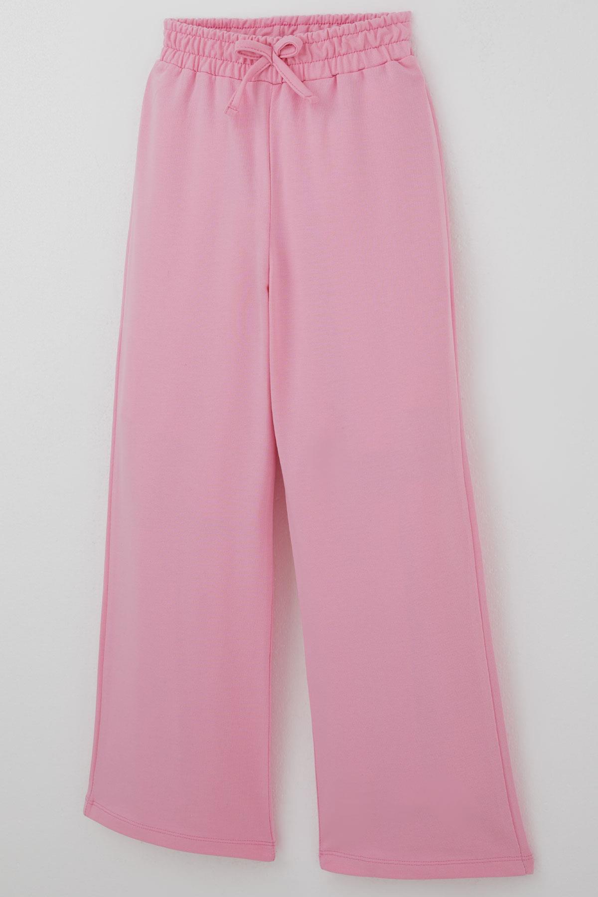 Breeze Kız Çocuk Eşofman Altı Fiyonk Aksesuarlı Beli Lastikli Geniş Paça Pembe (4-8 Yaş)