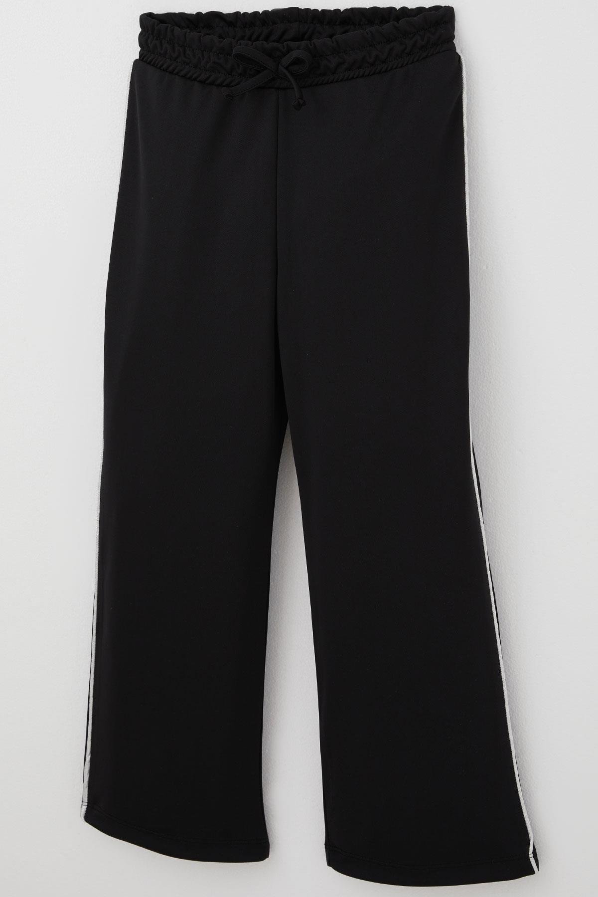 Breeze Kız Çocuk Eşofman Altı Fiyonk Bağcık Aksesuarlı Beli Lastikli Şeritli Siyah (8-12 Yaş)