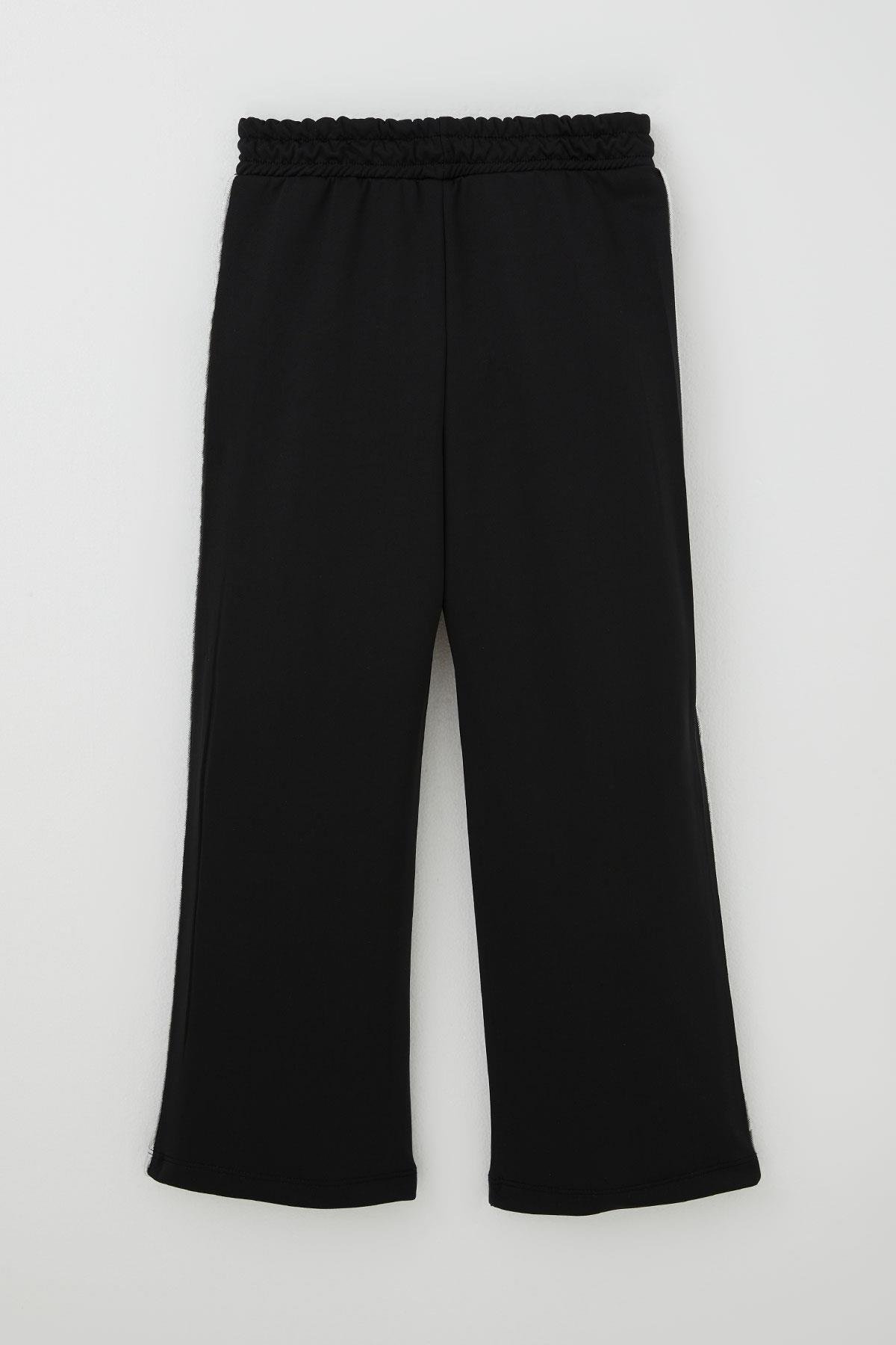 Breeze Kız Çocuk Eşofman Altı Fiyonk Bağcık Aksesuarlı Beli Lastikli Şeritli Siyah (8-12 Yaş)