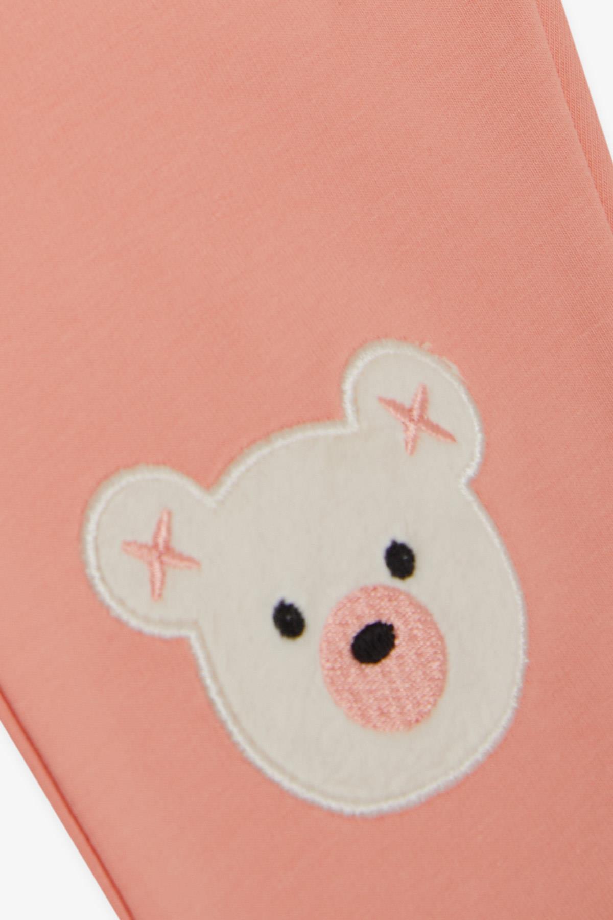 Breeze Kız Çocuk Eşofman Altı Sevimli Ayıcık Nakışlı Somon (1-4 Yaş)