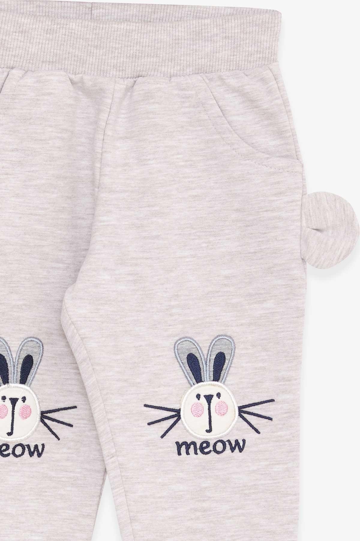 Breeze Kız Çocuk Eşofman Altı Tavşancık Nakışlı Bej Melanj (1-4 Yaş)