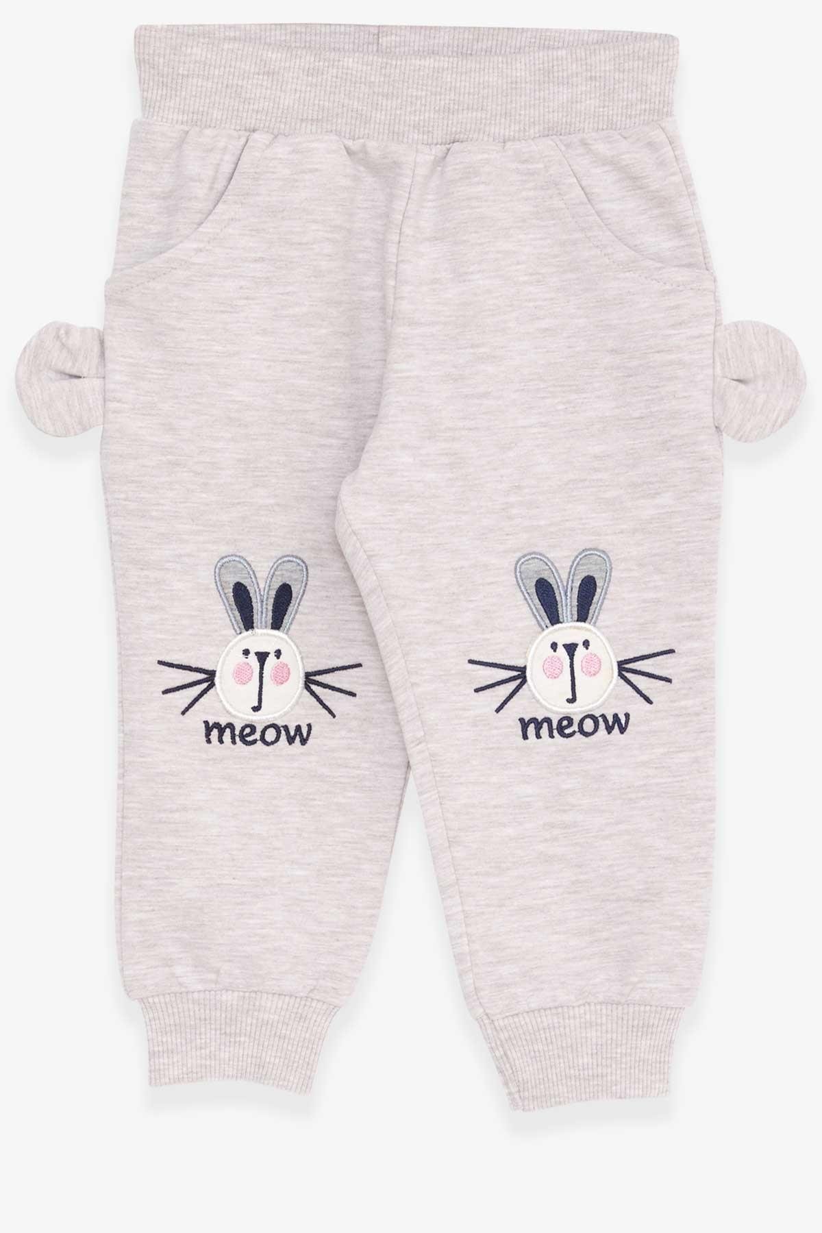 Breeze Kız Çocuk Eşofman Altı Tavşancık Nakışlı Bej Melanj (1-4 Yaş)