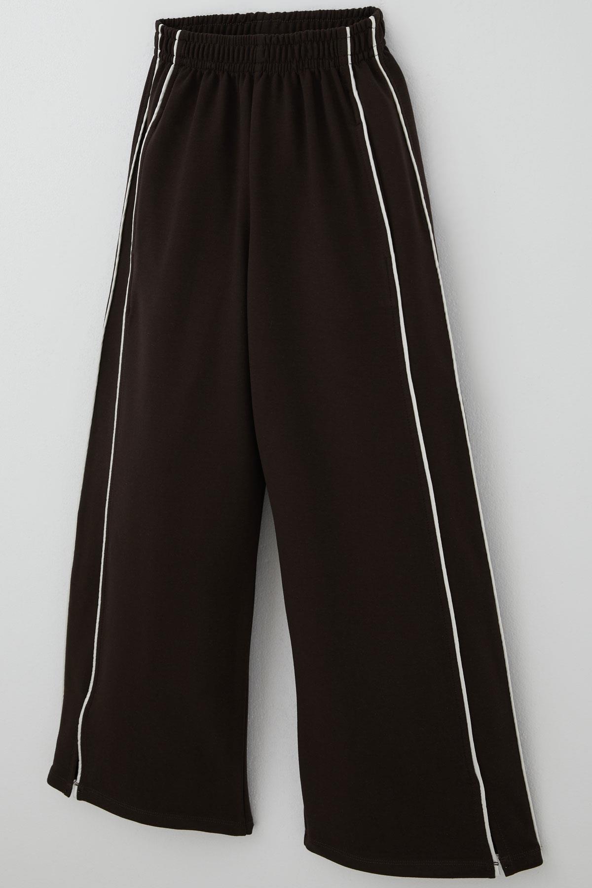 Breeze Kız Çocuk Eşofman Altı Yanları Çift Biyeli Cepli Paçası Yırtmaçlı Koyu Kahve (9-14 Yaş)