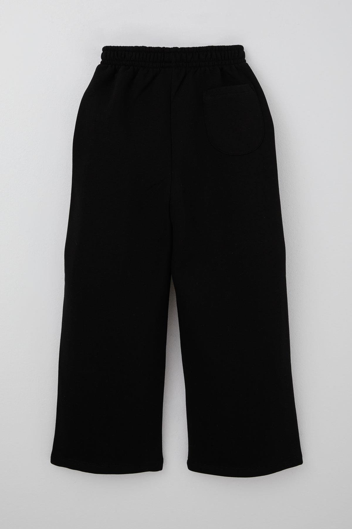 Breeze Kız Çocuk Eşofman Altı Yazı Baskılı Bağcık Aksesuarlı Siyah (8-14 Yaş)