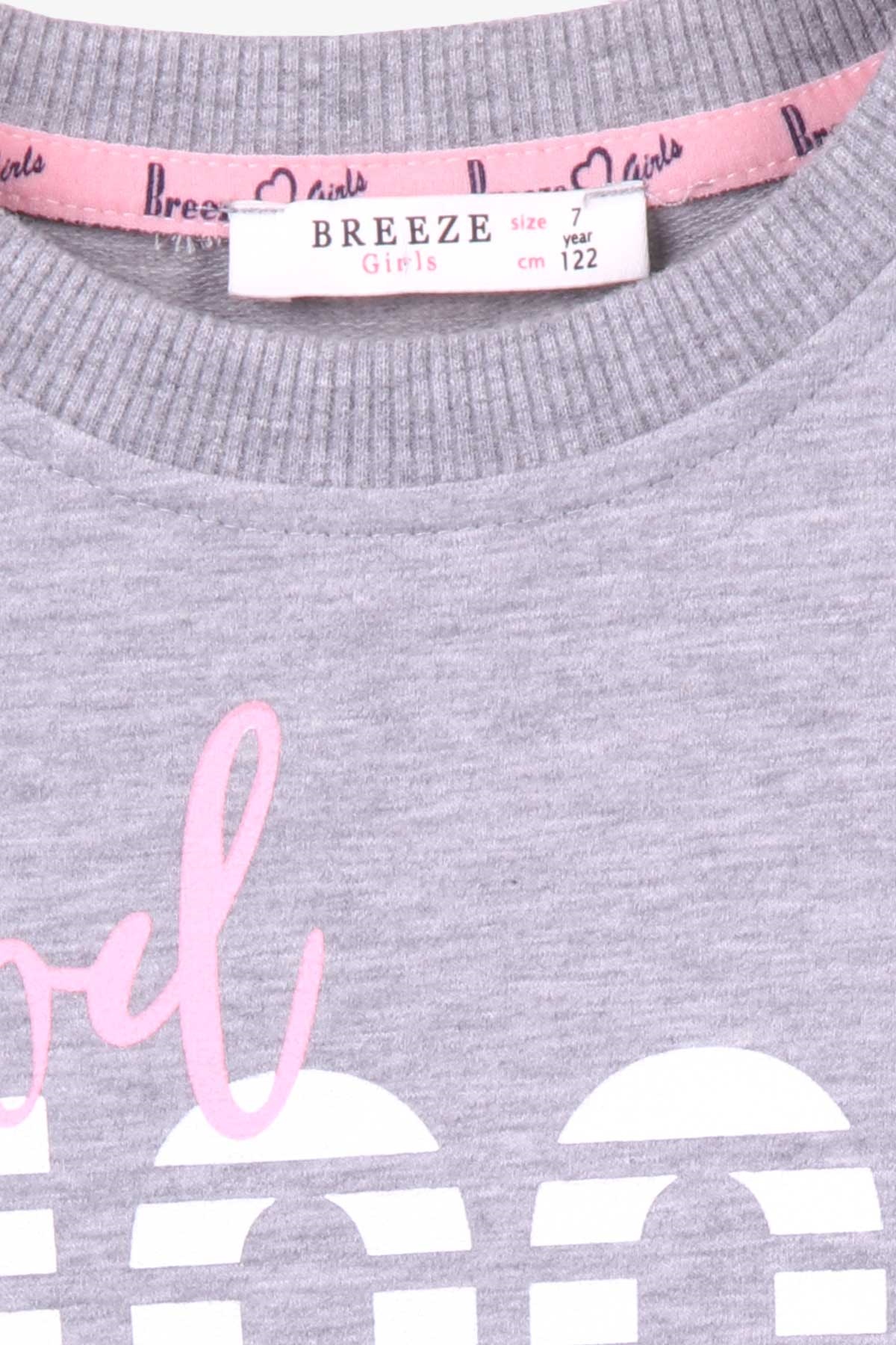 Breeze Kız Çocuk Eşofman Baskılı Gri Melanj (7-10 Yaş)