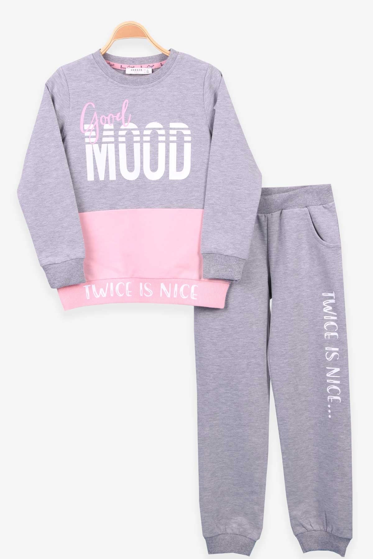 Breeze Kız Çocuk Eşofman Baskılı Gri Melanj (7-10 Yaş)