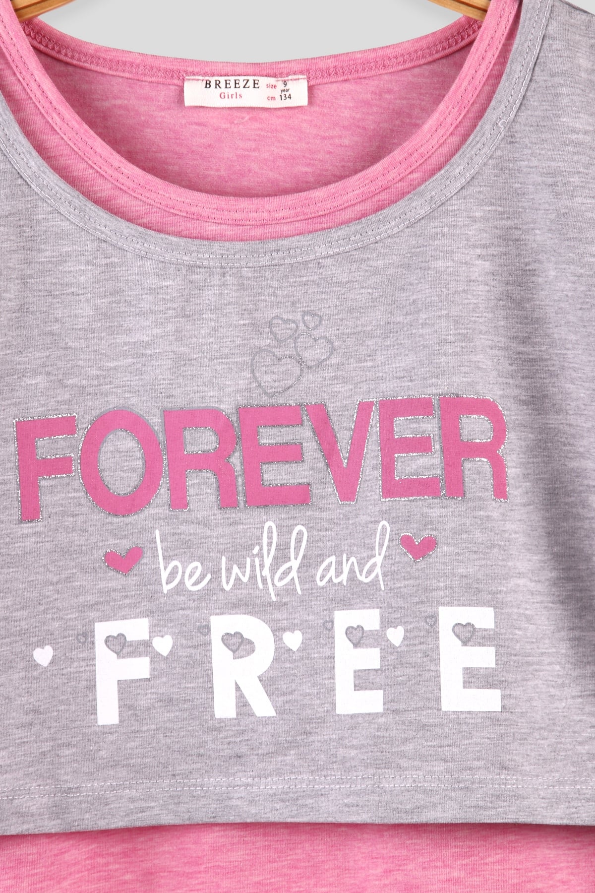Breeze Kız Çocuk Eşofman Takım Bolerolu Simli Forever Baskılı Pembe (9-14 Yaş)