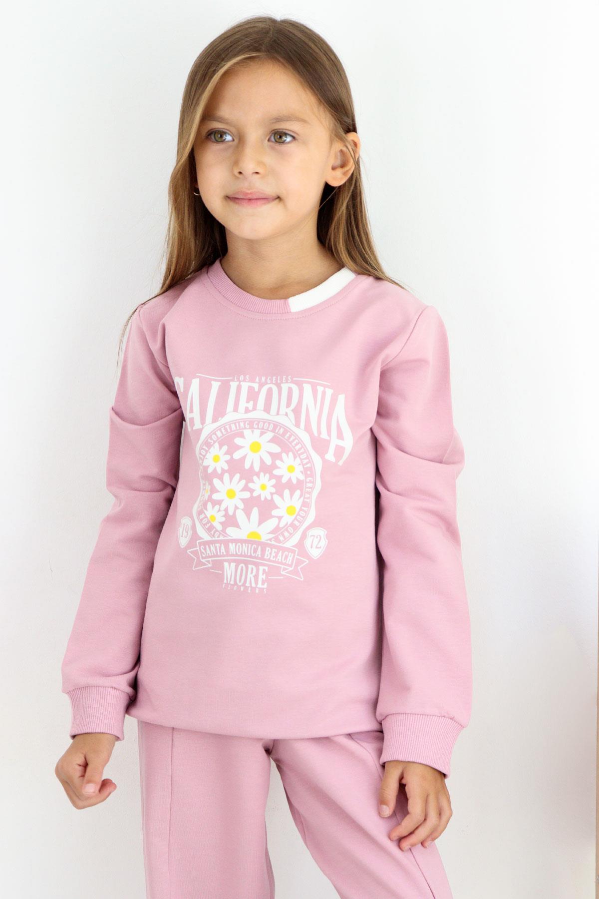 Breeze Kız Çocuk Eşofman Takım Çiçek Baskılı Geniş Paça Yırtmaçlı Gülkurusu (5-10 Yaş)