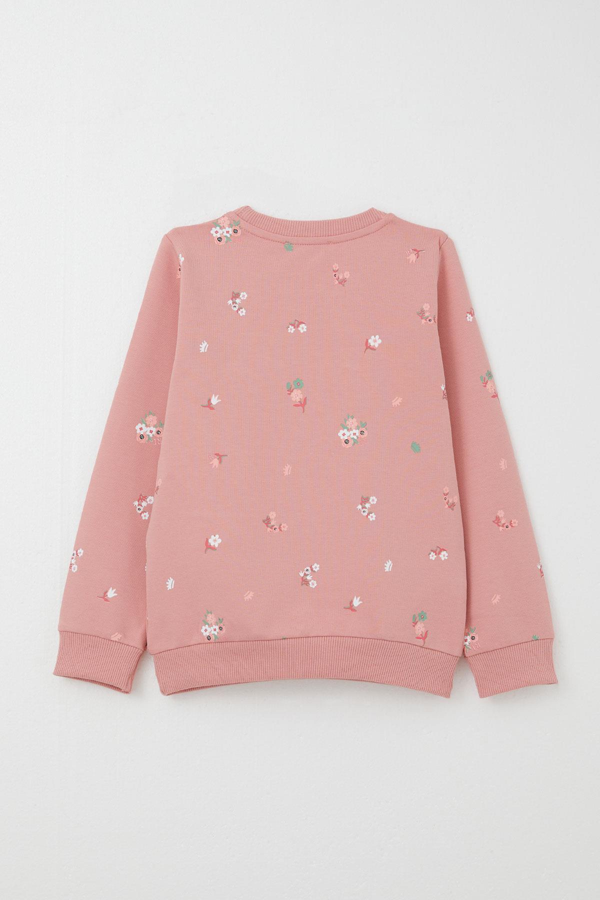 Breeze Kız Çocuk Eşofman Takım Çiçek Desenli Yazı Baskılı Gülkurusu (1-4 Yaş)