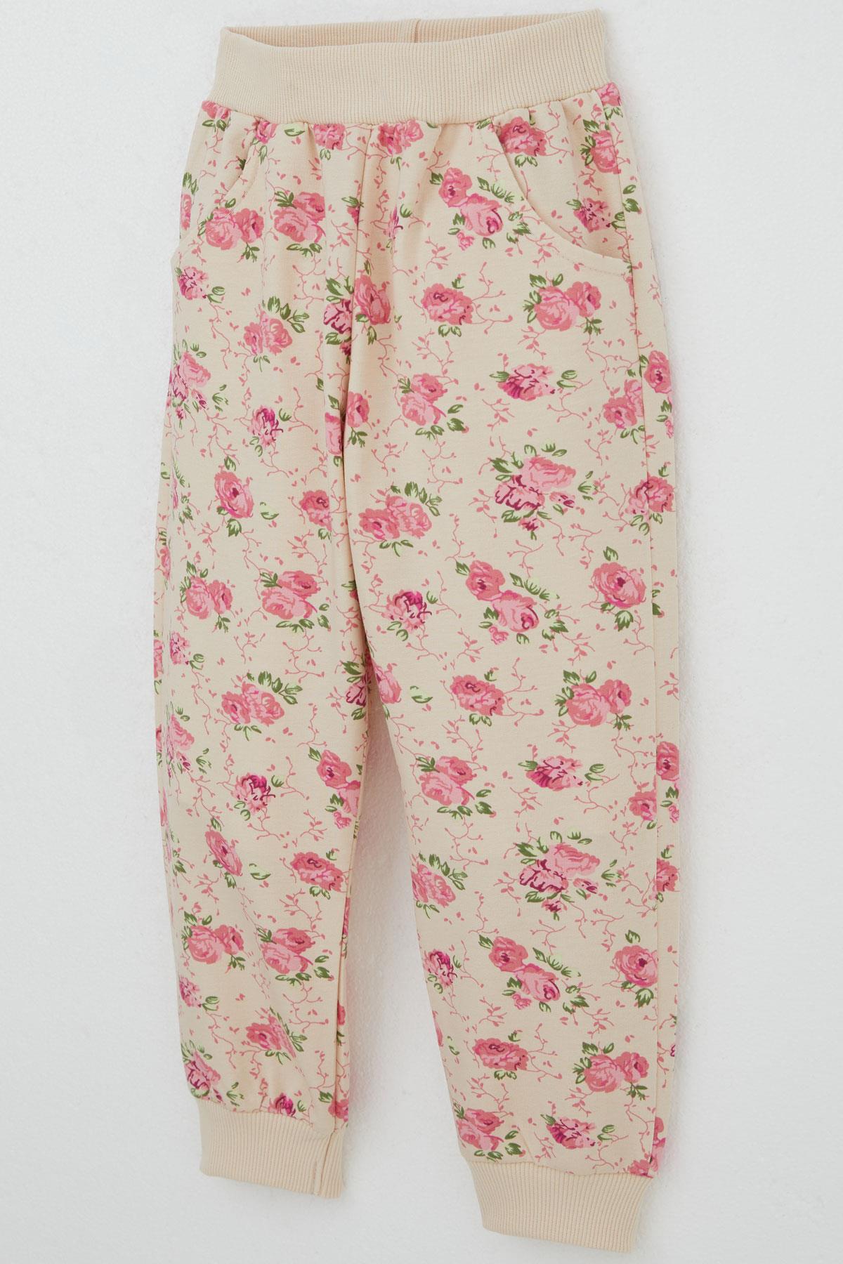 Breeze Kız Çocuk Eşofman Takım Çiçek Desenli Bej (1.5-5 Yaş)