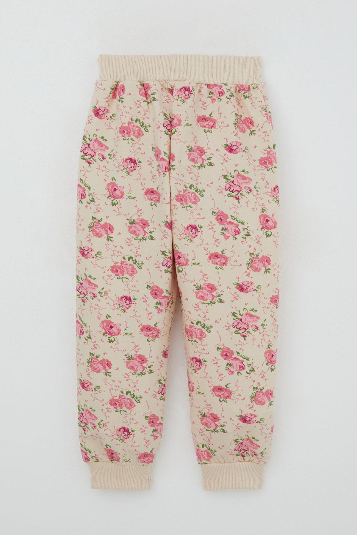 Breeze Kız Çocuk Eşofman Takım Çiçek Desenli Bej (1.5-5 Yaş)