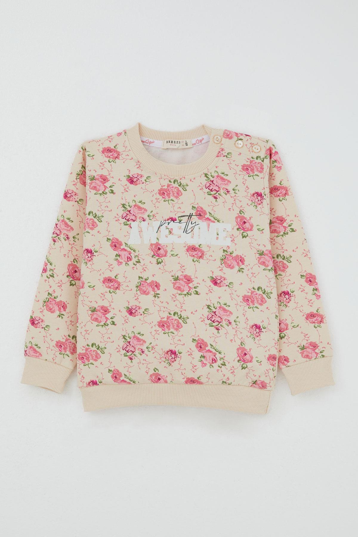 Breeze Kız Çocuk Eşofman Takım Çiçek Desenli Bej (1.5-5 Yaş)