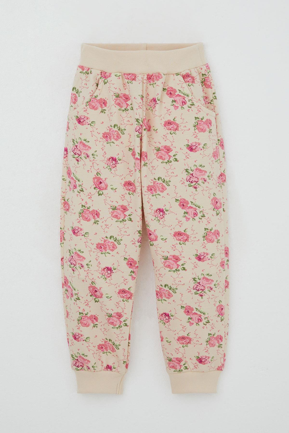 Breeze Kız Çocuk Eşofman Takım Çiçek Desenli Bej (1.5-5 Yaş)