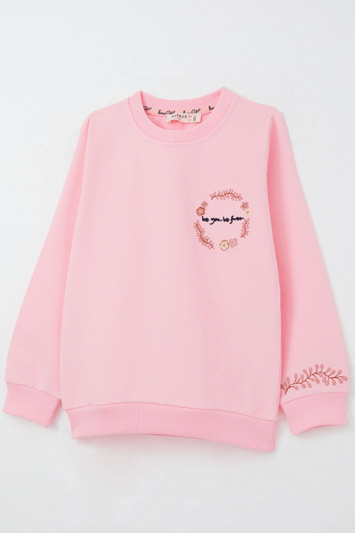 Breeze Kız Çocuk Eşofman Takım Çiçek Nakışlı Pembe (1.5-5 Yaş)